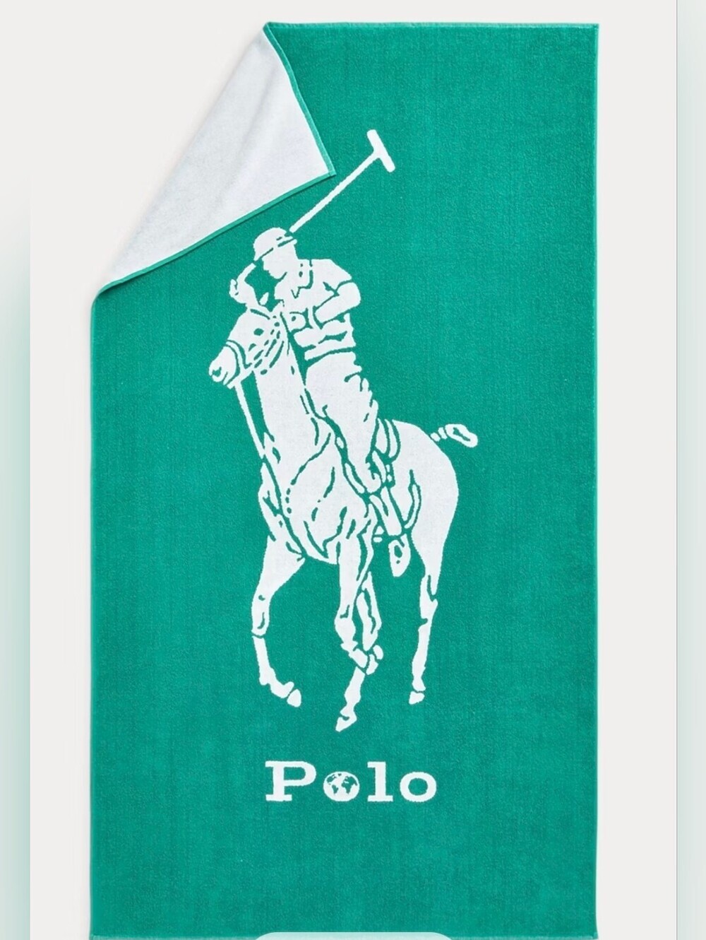 Ralph Lauren Home Green and White Polo Player Beach Towel